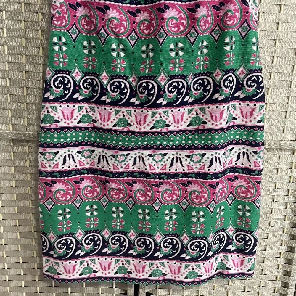 Talbots Sleeveless Sheath Dress Size 8 Green Pink Blue Stripe Fringed Lined - Picture 4 of 12